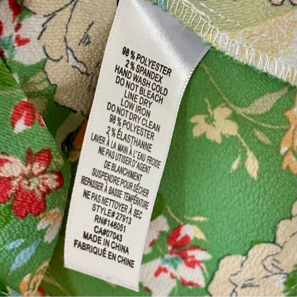 monteau| Los Angeles Floral V-Neck Spaghetti Strap Bow Top Green & Cream Sz S - Picture 5 of 5